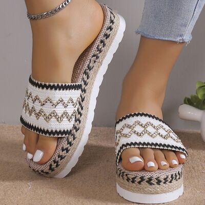 Geometric Weave Platform  White Sandals