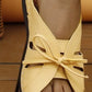 Tied Open Toe Low Heel Pastel Yellow Sandals