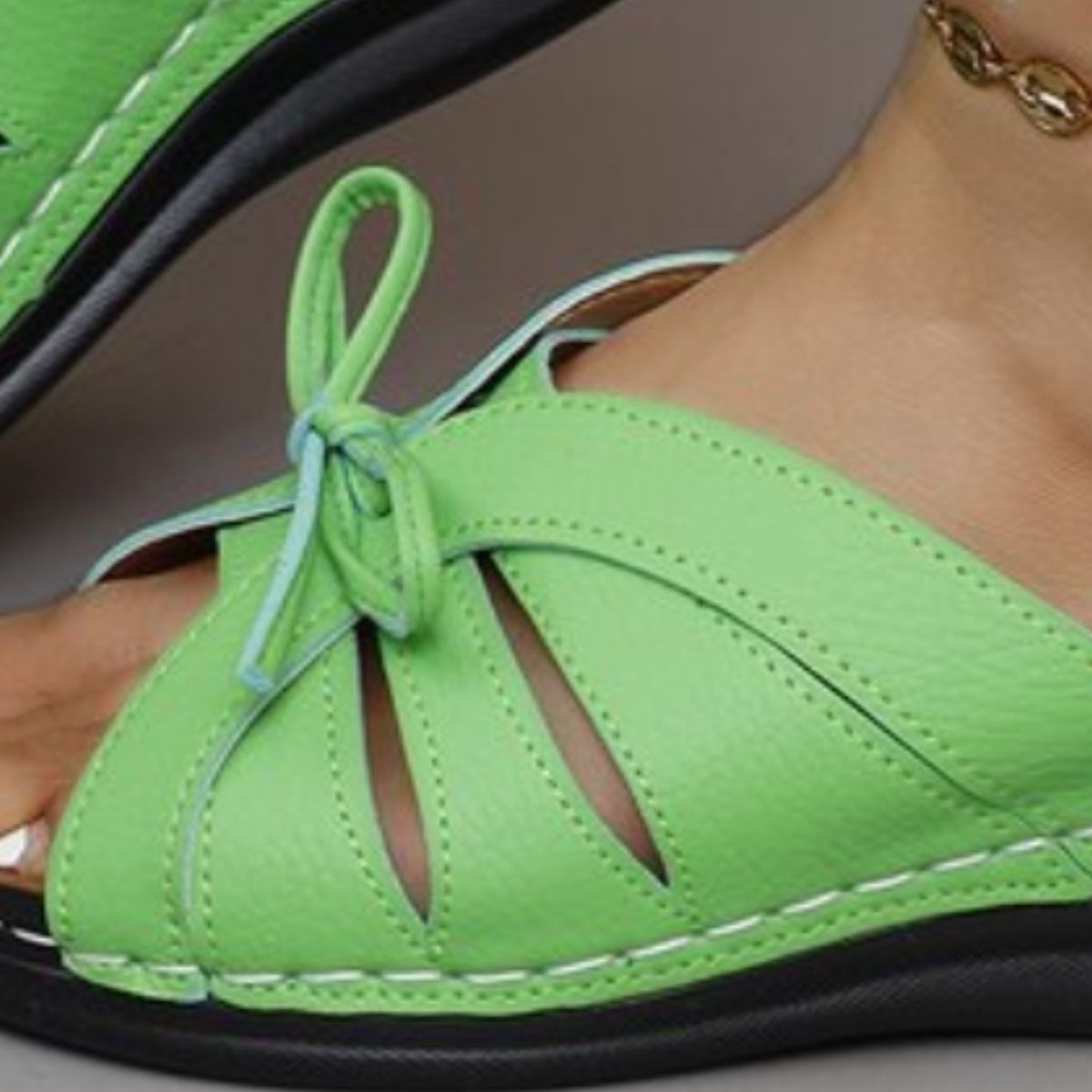 Tied Open Toe Low Heel Green Mint Sandals