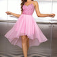 Sequin Spaghetti Strap High-Low Pink Dress