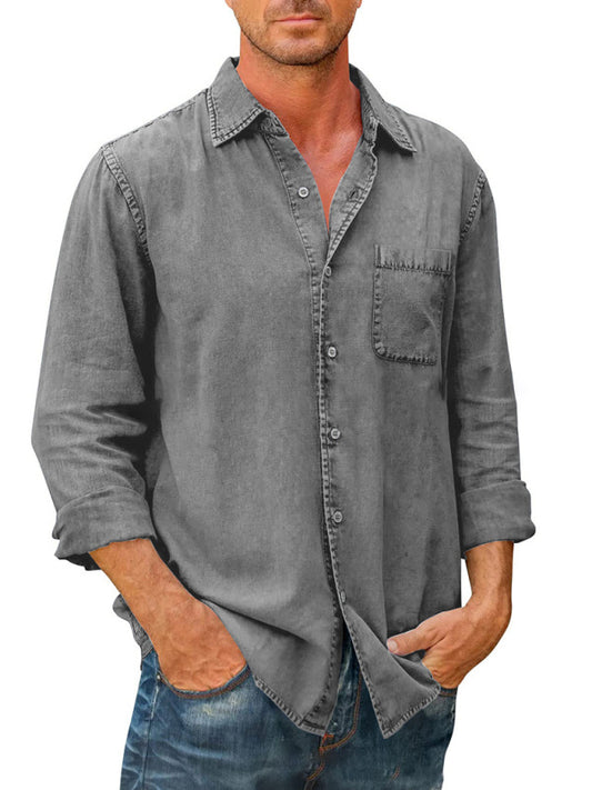 Men's Casual Long Sleeve Slim Fit Lapel Grey Shirt