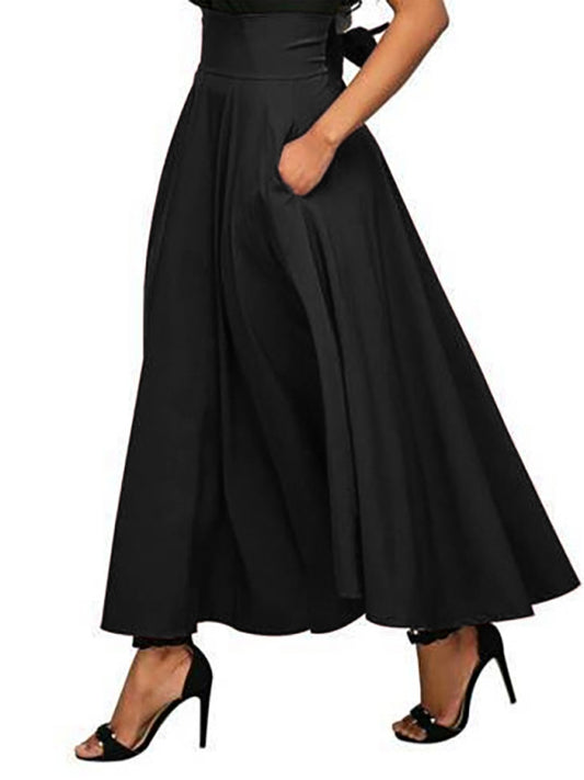 Women's Casual High Waist Lace Up Black Skirt