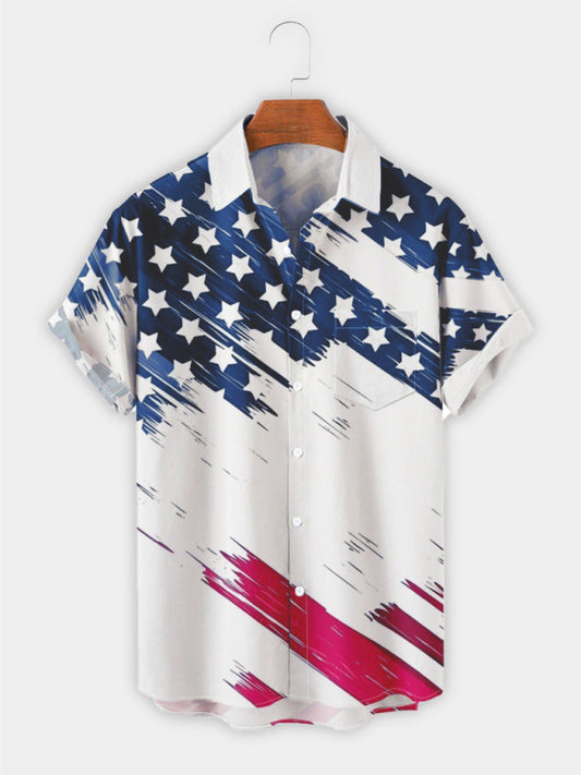 Men's American Flag Print Casual Lapel Shirt