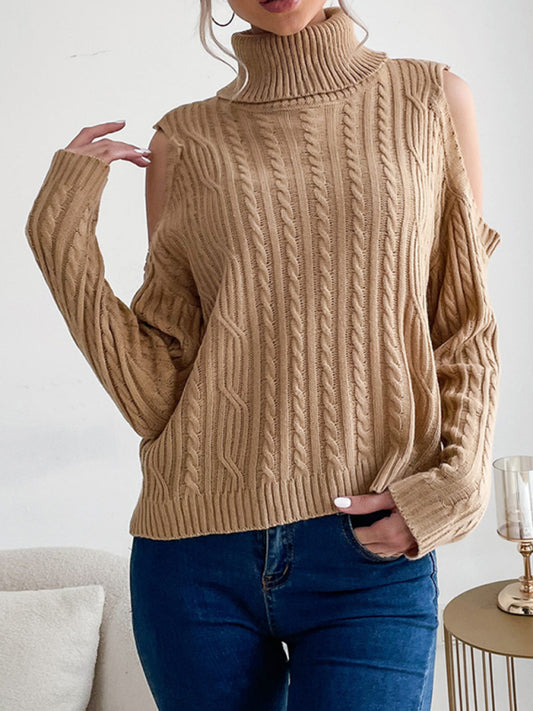 Bottoming Turtleneck Long-sleeved Twist Off-shoulder Sweater