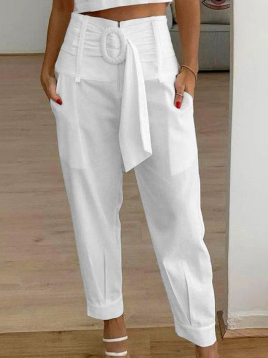 Women's Casual Solid Color Cropped White Pants