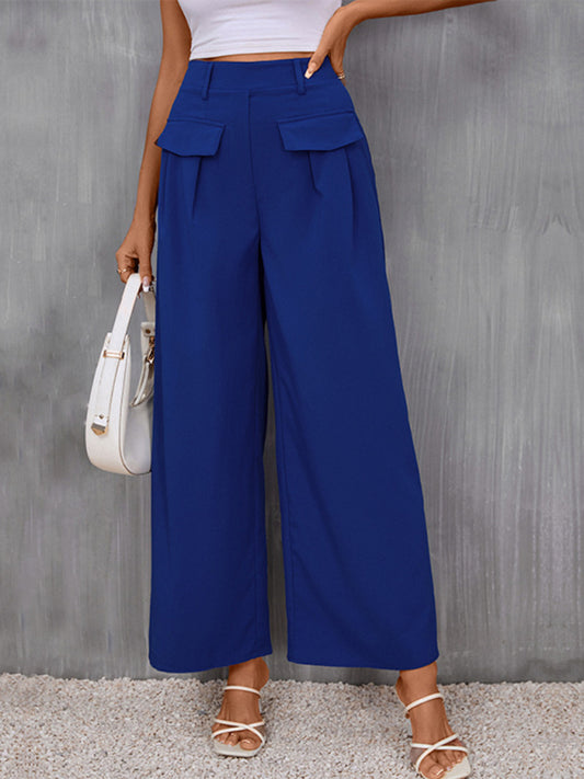 Women's Slim Fit Blue Wide-leg Blue Trousers
