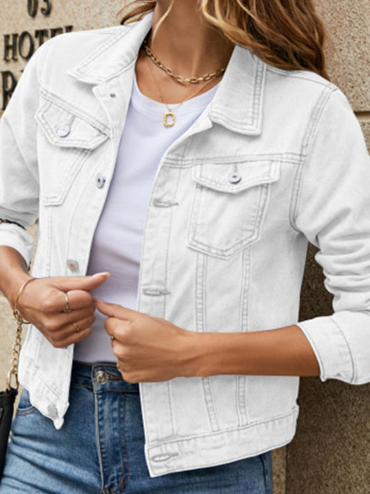 Women's Slim Lapel Regular Denim White Jacket
