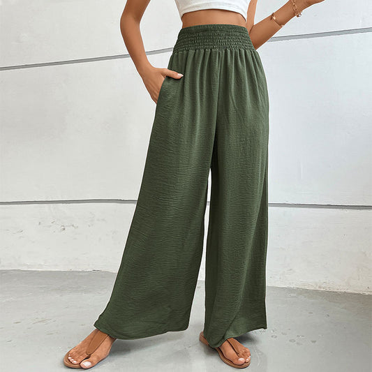 Women's Casual Green Flared Wide-leg Pants