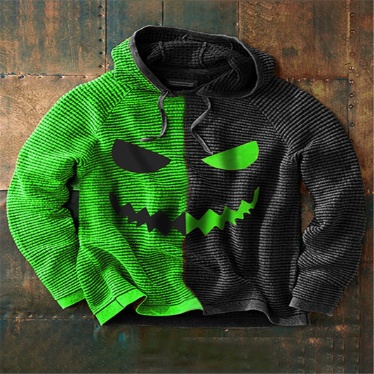 Halloween Men's new Pumpkin Digital Print Hooded  Green Sweatshirt